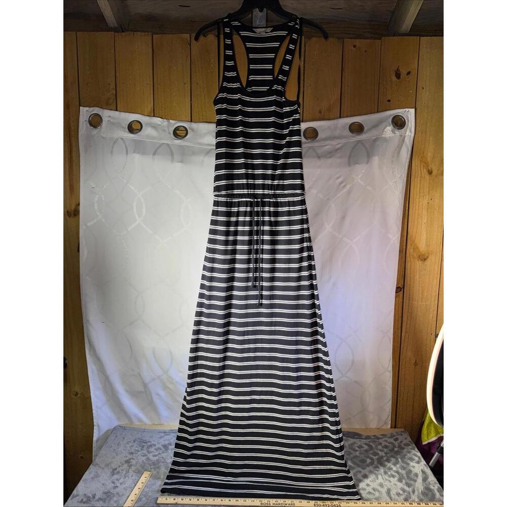 BANANA REPUBLIC designer black/white striped sleeveless long dress, sz. XS